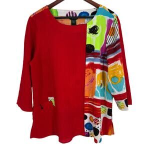 Ali Miles Red Multicolor Abstract Panel Tunic